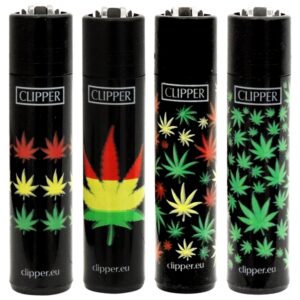 Clipper Lighters | Large | 48 Count | Rasta Marijuana Leaf