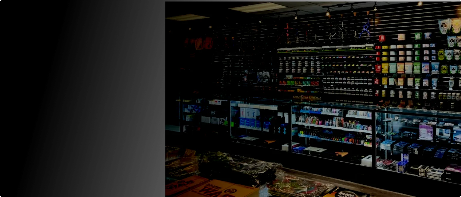 Promotional banner for smoke shop goods